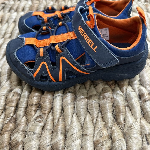 Merrell Hydro Explorer PSGS Toddler Sandals Sz 10M Navy Orange Leather Round Toe - Picture 3 of 7
